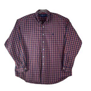RALPH‎ LAUREN Holiday Red Navy Plaid Long Sleeve Button Down Size XL